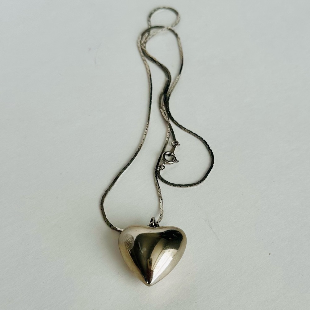 1.25” Bubble Heart Silver-Tone Pendant & Long 22” Chain Necklace - Picture 12 of 12